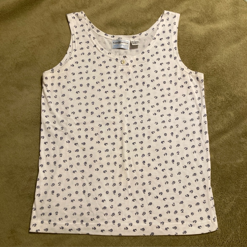 EUC Vintage 80s Maggie Lawrence Sport Tank Top White Black Size S Small